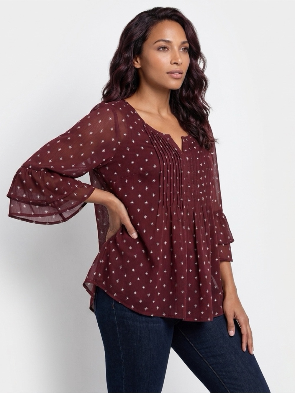 Torrid Size 3 Sheer Burgundy Top/Blouse/Tunic